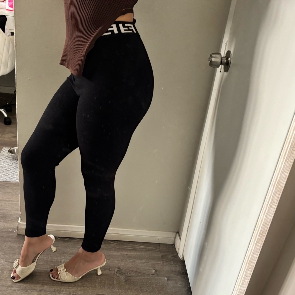 Fendi Black Leggings with Logo Waistband